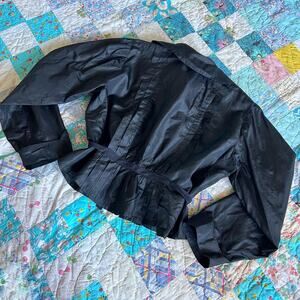 Antique Late 1800s Black Silk Victorian Mourning Pleated Back Bodice Blouse S M